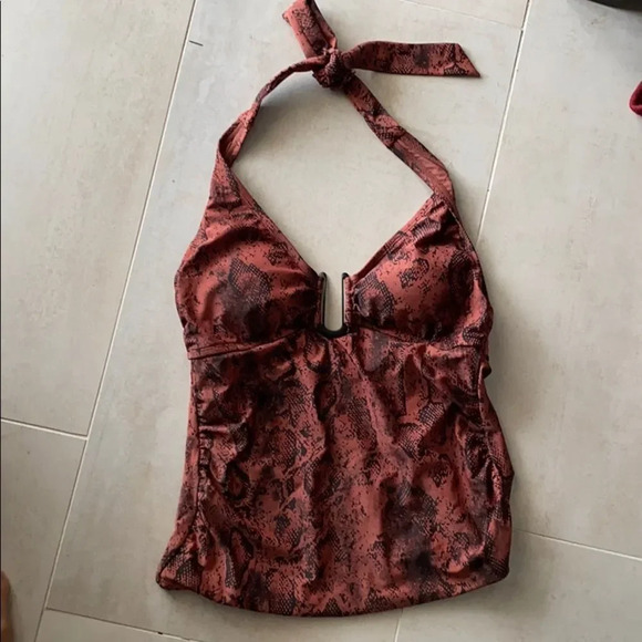 Kona Sol Women’s Snake Skin Print Brown Bikini Swim Tankini Halter Top Sz M - Picture 4 of 6